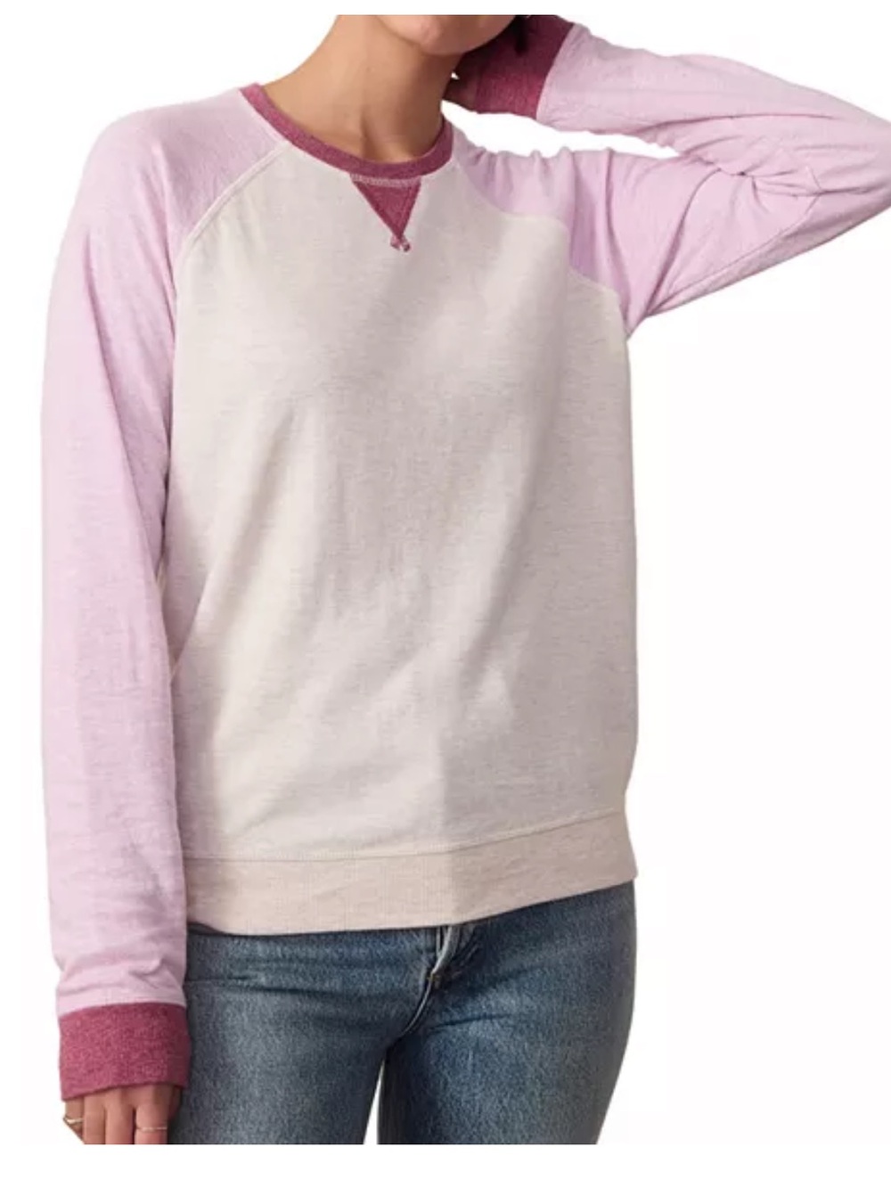 Colorblocked Raglan Crewneck Sweater - Pink/Ivory